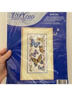 J & P Coats Butterfly Trellis Stamped Cross Stitch Kit